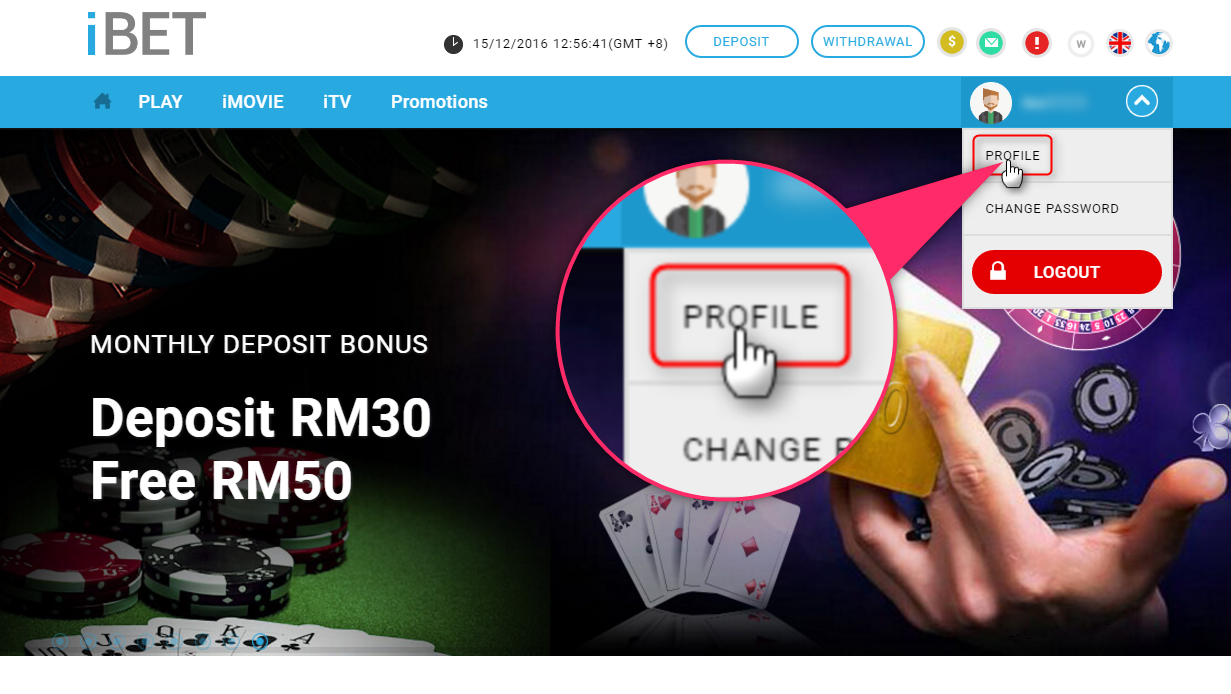 2.After register success, you would be led back to iBET home page, and in login status, now just click ’’PROFILE’’ on the top right profile avatar and you can enter your profile page where you’re closer to the free verification bonus！